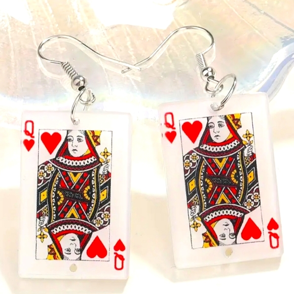 Queen Earrings, Poker Earrings, Casino Earrings, Card Earrings - Picture 1 of 1